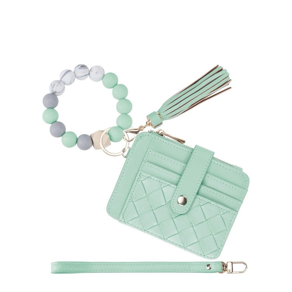 Airkit‎  Keychain Beaded Bracelet RFID Wallet Tassel Wristlet Seafoam Green  NEW